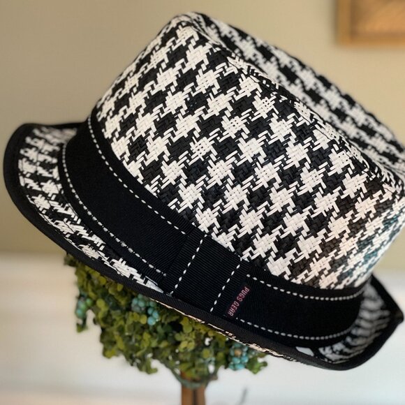 Pugs Gear Black and white Houndstooth Straw Hat - Picture 1 of 15